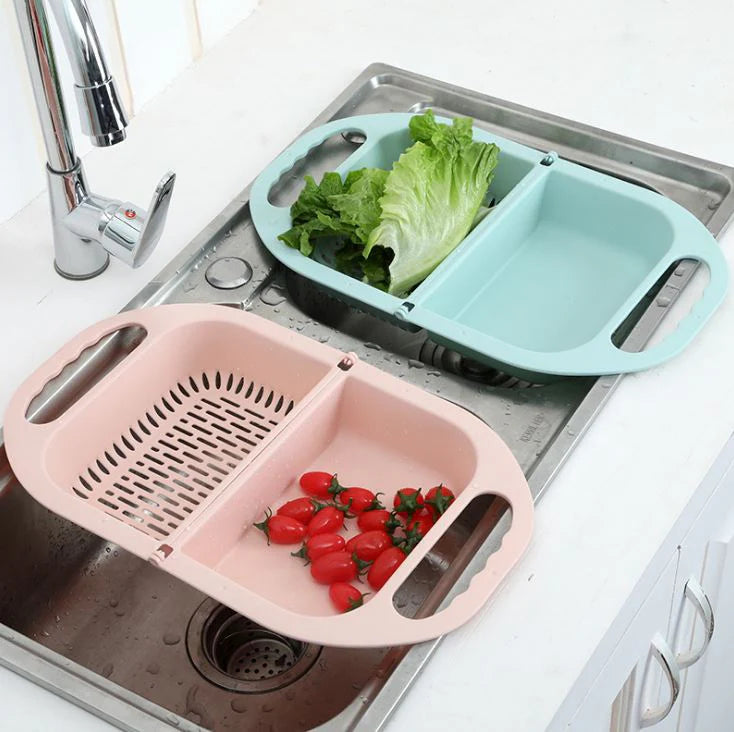 2 Pieces Foldable Kitchen Sink Strainer Basket , Multifunction Plastic Hanging Folding Strainer Sink Washing Basket for Kitchen happyhome