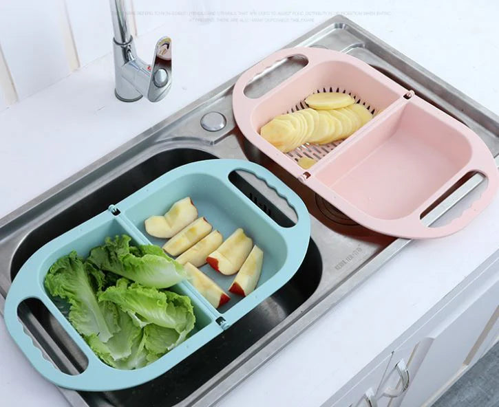 2 Pieces Foldable Kitchen Sink Strainer Basket , Multifunction Plastic Hanging Folding Strainer Sink Washing Basket for Kitchen happyhome