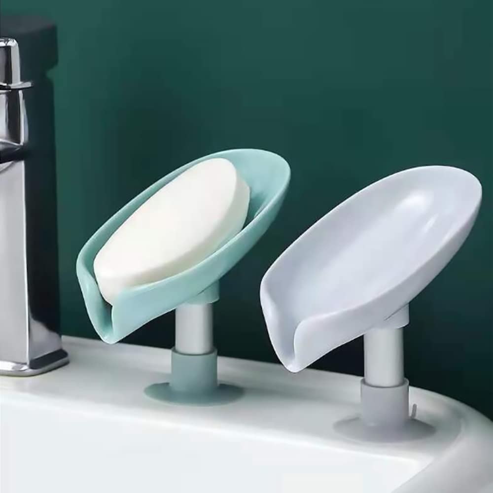 2 Pieces Self Drain Soap Holder, Leaf-Shape Self Draining Soap Dish Holder happyhome