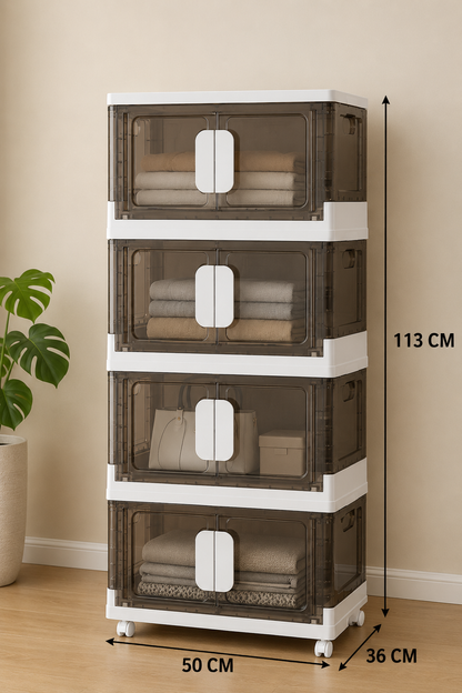 Foldable Storage Cabinet , Stackable Rolling Organizer Shelf