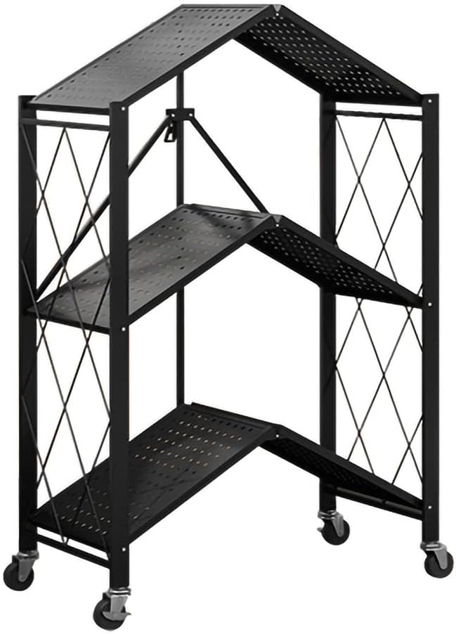 3 Layer Foldable Trolley Rack, Foldable Kitchen Storage Rack 3 Tier happyhome