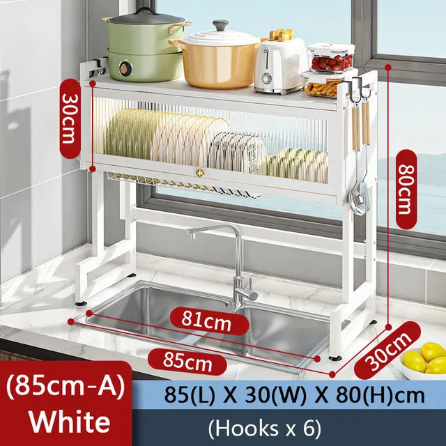 3 Tier Dish Rack Double Sink, Sink Rack with Door happyhome