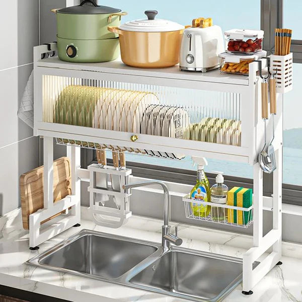 3 Tier Dish Rack Double Sink, Sink Rack with Door happyhome