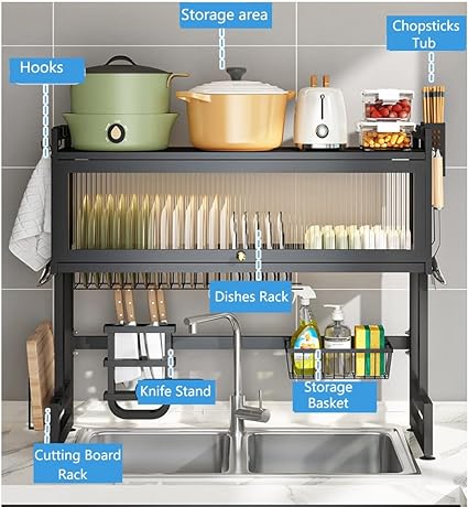 3 Tier Sink Rack Single Sink, Sink Rack with Door happyhome