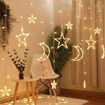 أضواء خرافية على شكل هلال ونجوم رمضان، أضواء سلسلة LED على شكل نجوم وأقمار