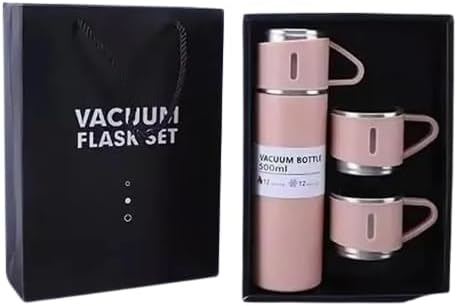 Steel Vacuum Flask Set, Flask Set with 3 Steel Cups