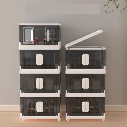 3-Layer Foldable Storage Cabinet , Stackable Rolling Organizer Shelf