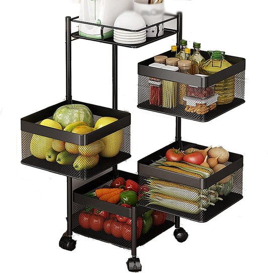 4 Layer Box Type Rotating Shelf, Rotating Kitchen Storage Rack Square happyhome