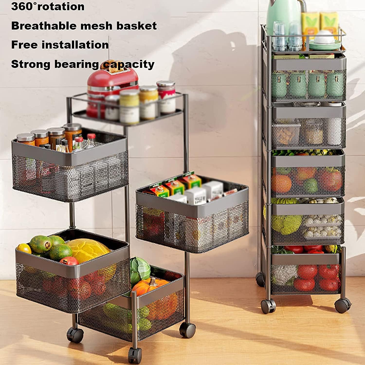 4 Layer Box Type Rotating Shelf, Rotating Kitchen Storage Rack Square happyhome