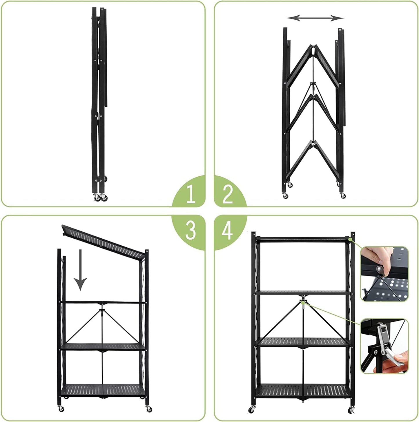 4 Layer Foldable Trolley Rack, Kitchen Storage Rack with Wheels happyhome