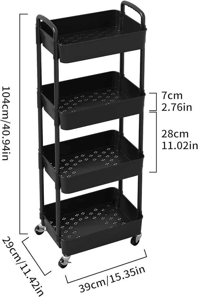 4-Tier Plastic Rolling Utility Cart ,Movable Storage Organizer with Wheels happyhome