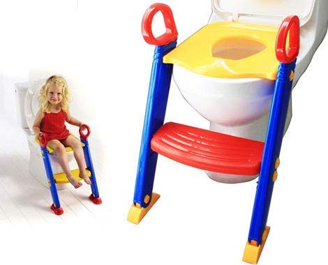 Kids Foldable Plastic Potty Training Seat, Toilet Ladder Step up Training Stool