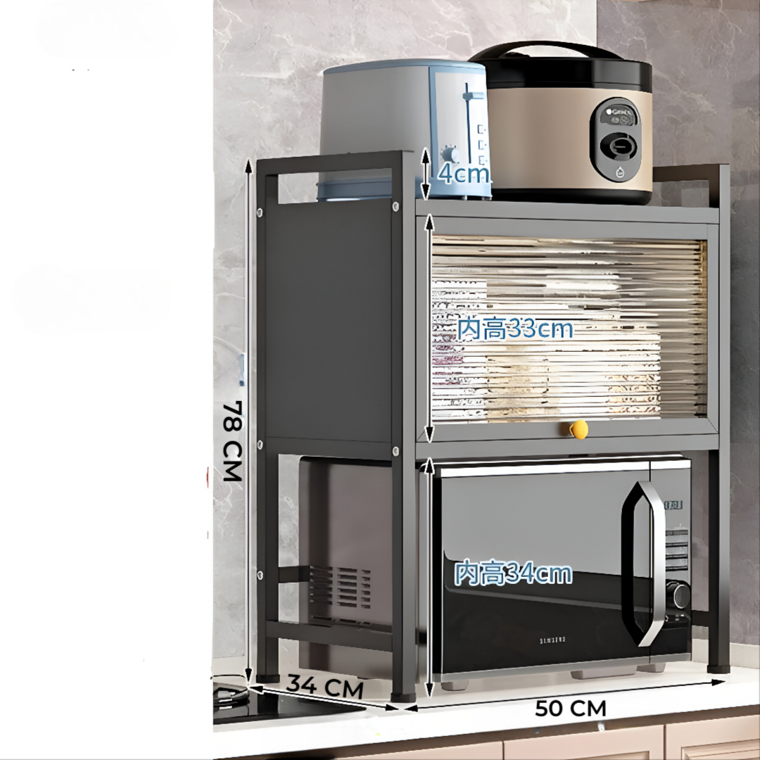 Microwave Storage Rack with Door, Closed Storage for Microwave Oven