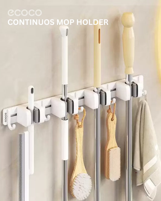 Adhesive Mop & Broom Holder, Wall-Mounted Cleaning Tool Hanger