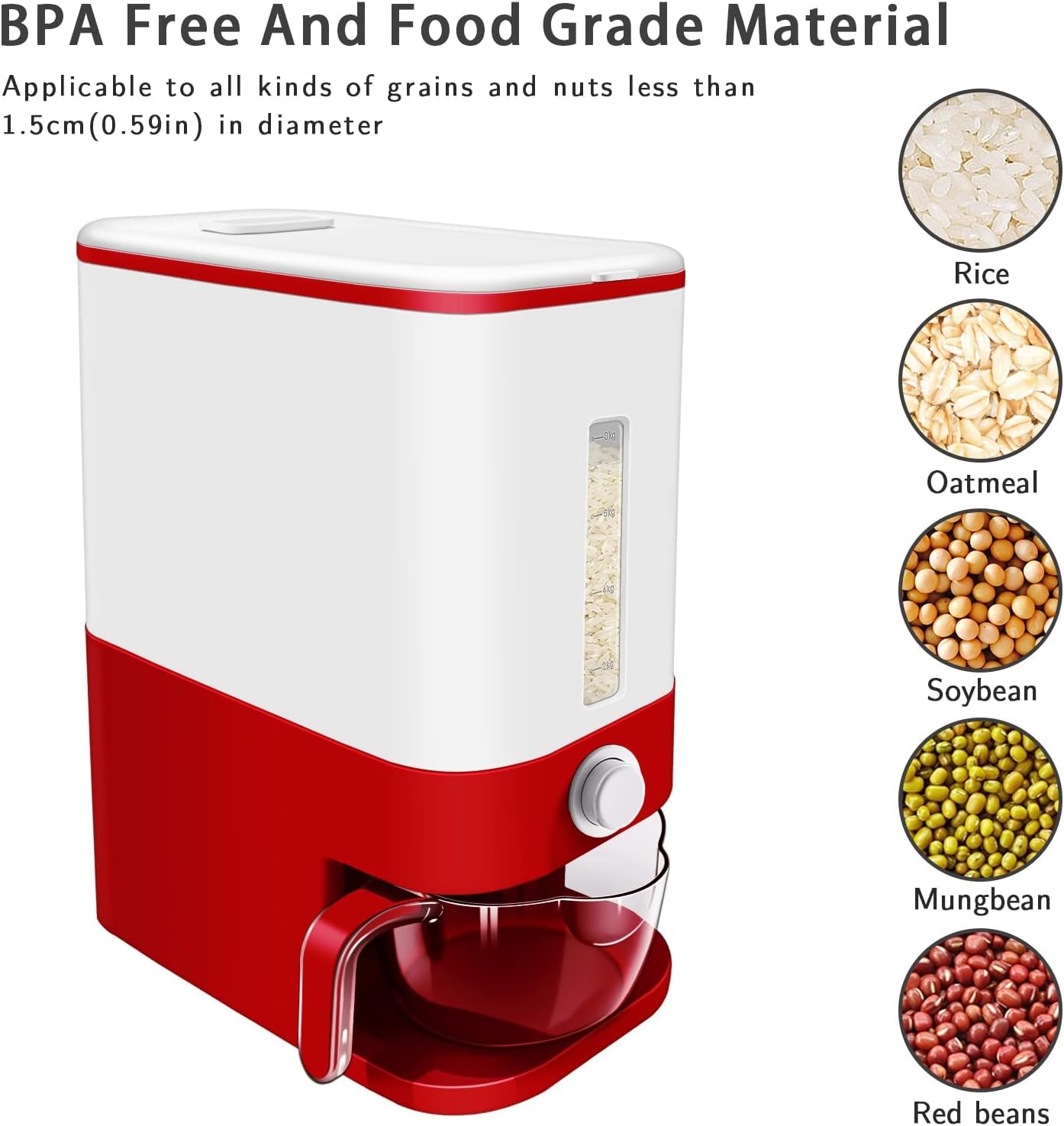 5 Kg Rice Bottle Dispenser, Cereal Dispenser with Measuring Cup happyhome