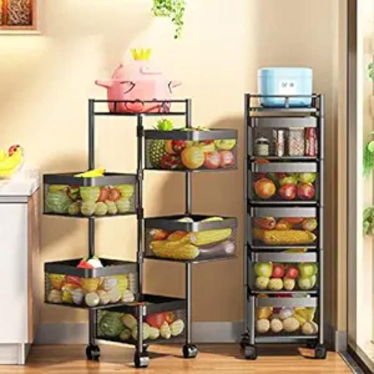 5 Layer Box type Rotating Shelf, 5 Tier Square Storage Rack with Wheels happyhome