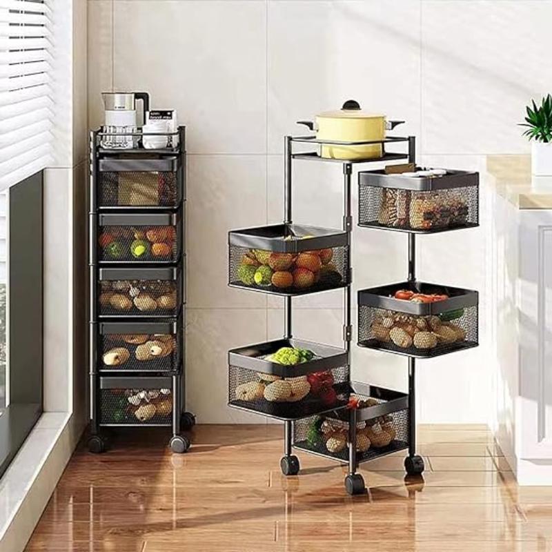 5 Layer Rotating Storage Shelf | Square Rack with Wheels – happyhome