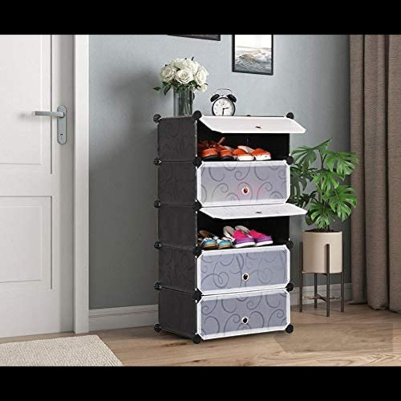 5 Layer DIY Shoe Storage Rack, Dustproof Shoes Cabinet with Doors happyhome