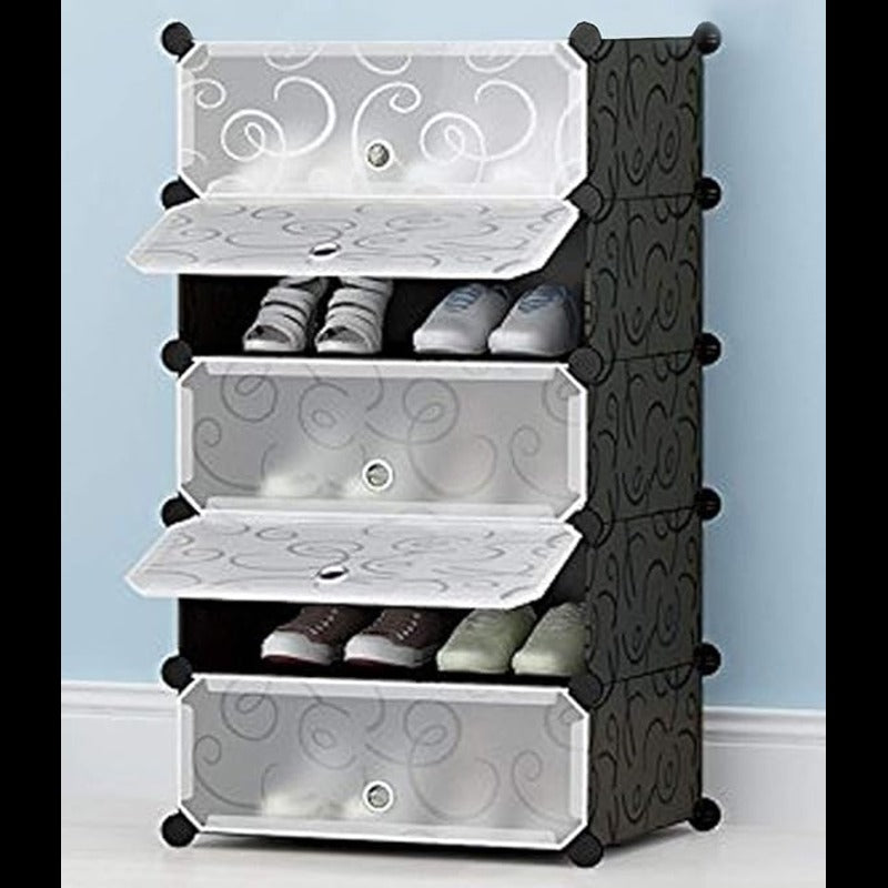 5 Layer DIY Shoe Storage Rack, Dustproof Shoes Cabinet with Doors happyhome