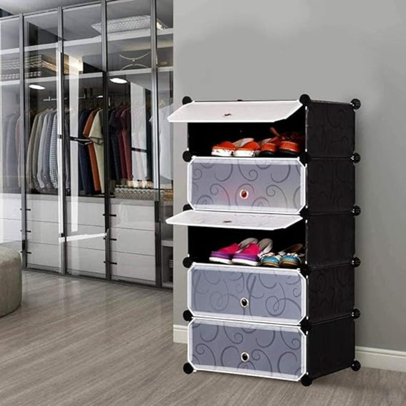 5 Layer DIY Shoe Storage Rack, Dustproof Shoes Cabinet with Doors happyhome