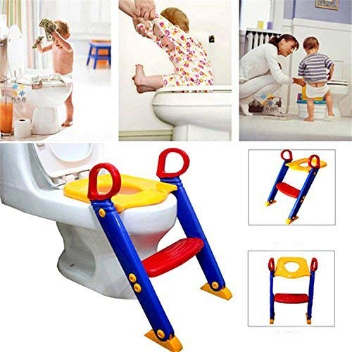 Kids Foldable Plastic Potty Training Seat, Toilet Ladder Step up Training Stool