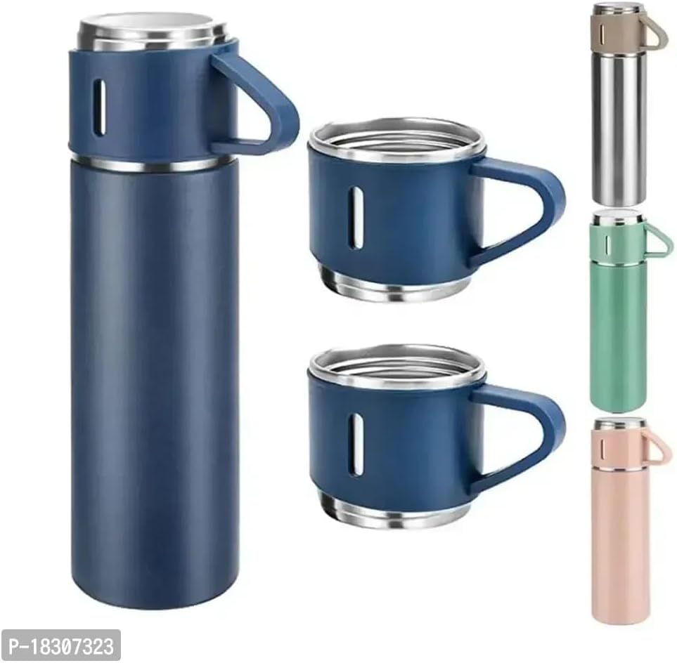 Steel Vacuum Flask Set, Flask Set with 3 Steel Cups