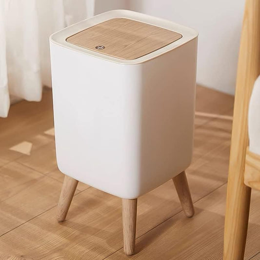 Press-Top Trash Bin , High-Leg Modern Wastebasket