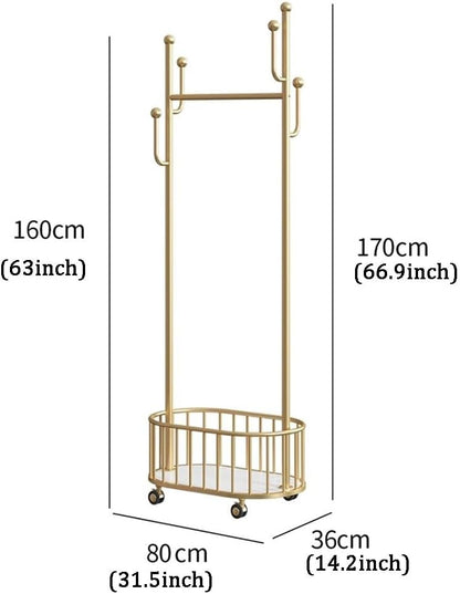 Portable Garment Stand , Metal Clothing Stand with Laundry Basket and Wheel