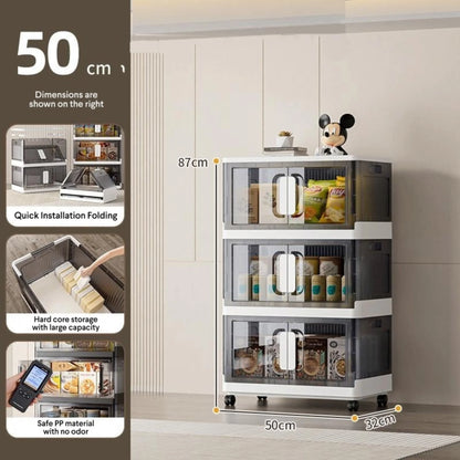 3-Layer Foldable Storage Cabinet , Stackable Rolling Organizer Shelf