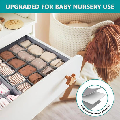Fabric Storage Box with Compartments, Compartment Storage Organizer Boxes for Baby Clothes, Ties, Socks, Panties, Belts