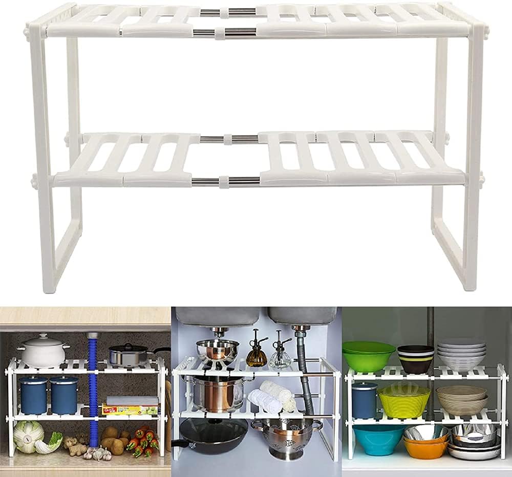 Kitchen Shelf Expandable, 2 Tiers Expandable Kitchen Storage Multi-Functional Rack