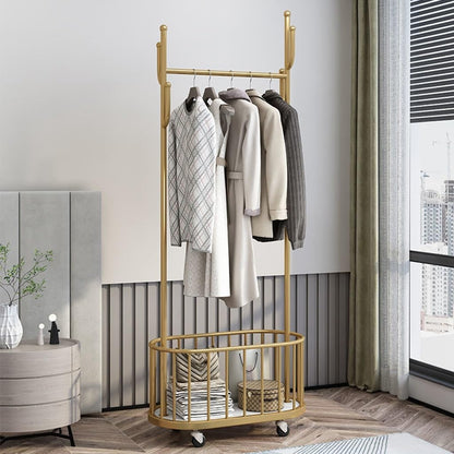 Portable Garment Stand , Metal Clothing Stand with Laundry Basket and Wheel
