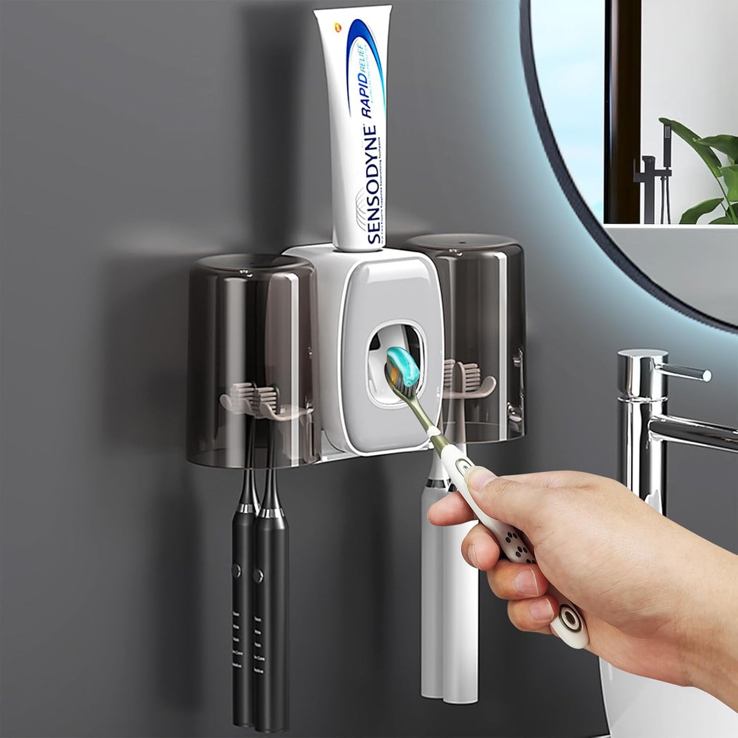 Wall-Mounted Toothbrush Holder, Automatic Toothpaste Dispenser