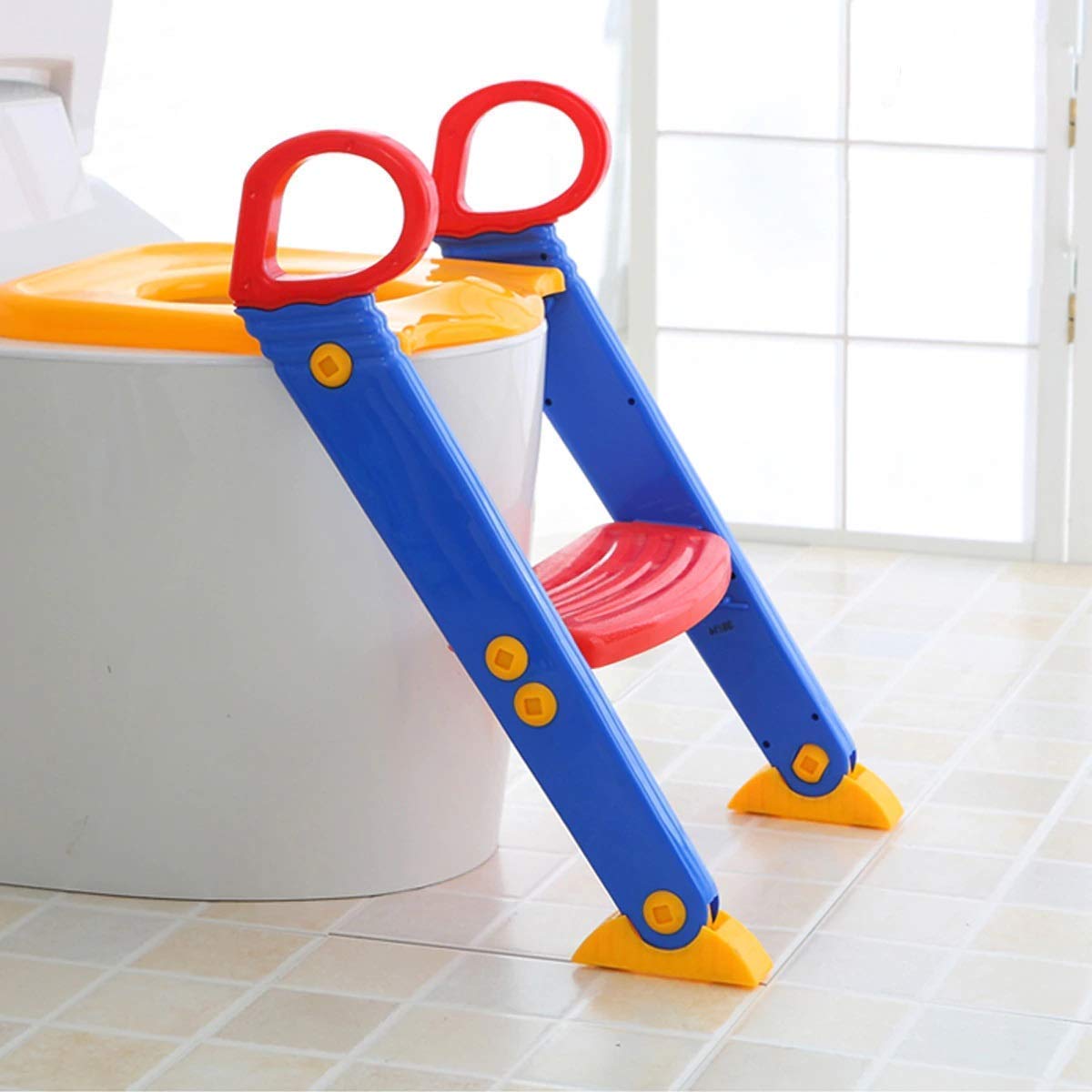 Kids Foldable Plastic Potty Training Seat, Toilet Ladder Step up Training Stool