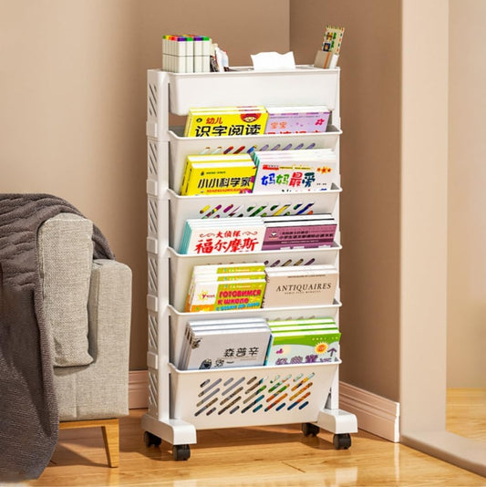 Rolling Book Shelf, Slim File Organizer with Wheels