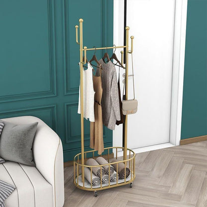 Portable Garment Stand , Metal Clothing Stand with Laundry Basket and Wheel
