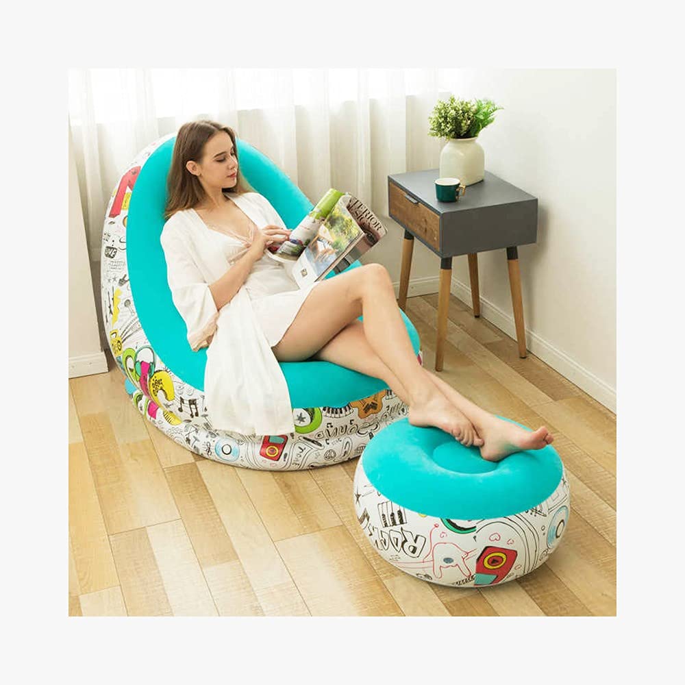 Inflatable Air Chair with Footstool Furniture, Air Chair With Foot Rest