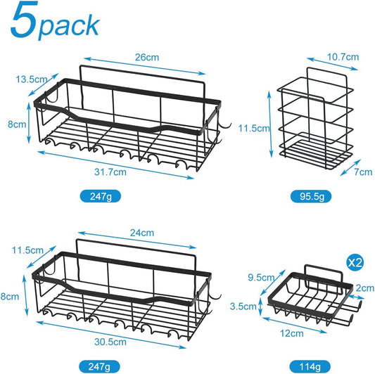 Rust-Proof 5-Pack Shower Caddy Set, 5-Piece Adhesive Shower Caddy Set – Stainless Steel
