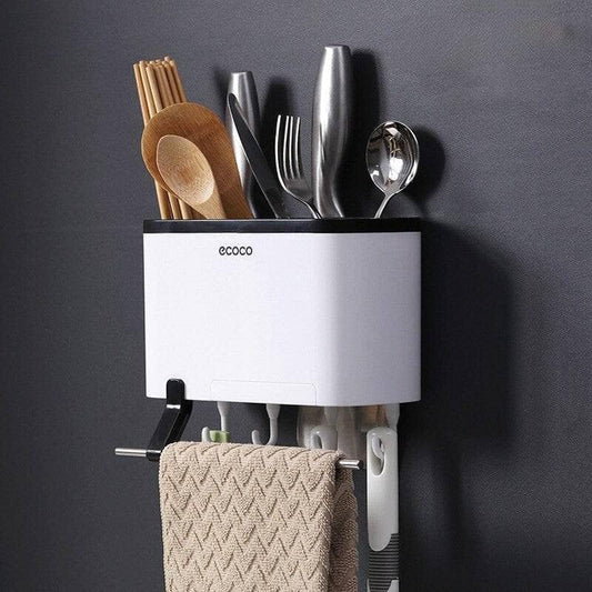 Wall-Mounted Utensil Holder , Kitchen Storage Rack with Knife & Towel Holder