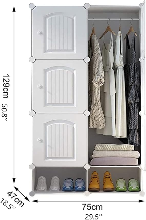 3D 6 Cube Rack With Hanger , Portable Wardrobe for Clothes