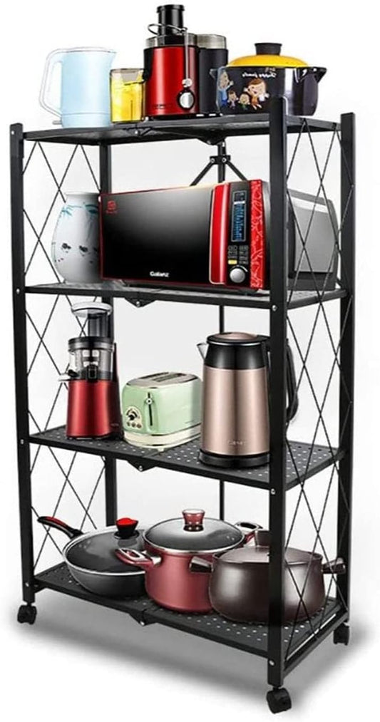 4 Layer Foldable Trolley Rack, Kitchen Storage Rack with Wheels