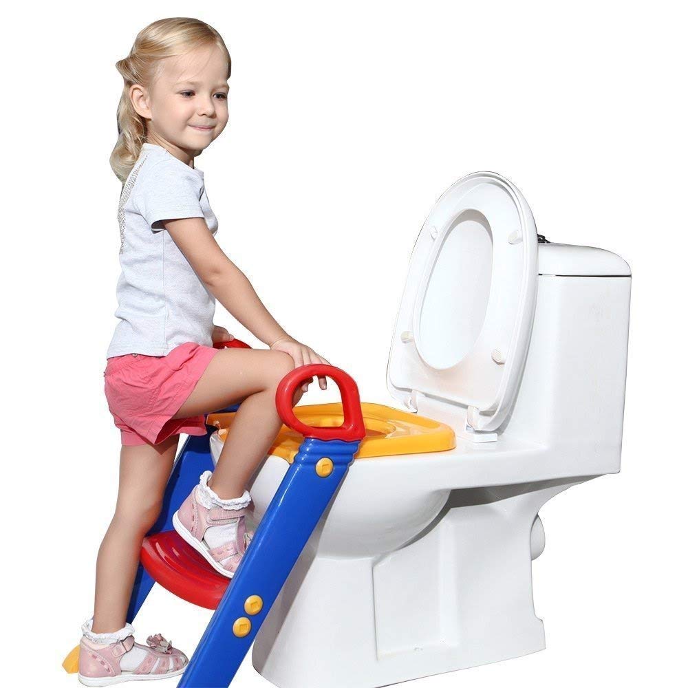 Kids Foldable Plastic Potty Training Seat, Toilet Ladder Step up Training Stool