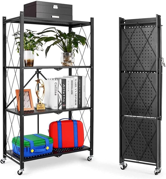 4 Layer Foldable Trolley Rack, Kitchen Storage Rack with Wheels