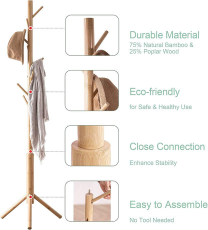 8 Hook Wooden Garment Rack, Wooden Clothes Stand
