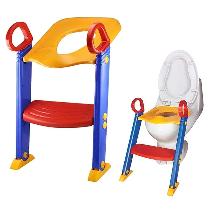 Kids Foldable Plastic Potty Training Seat, Toilet Ladder Step up Training Stool