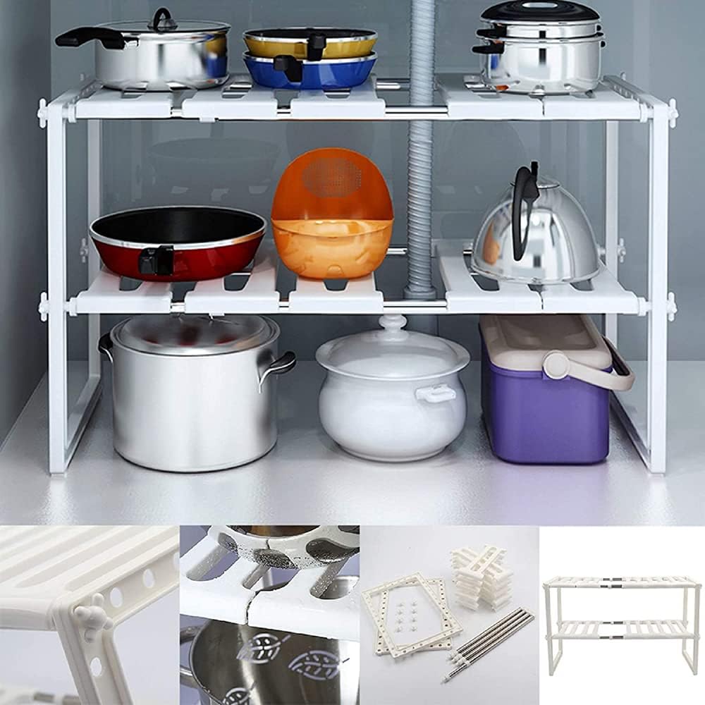 Kitchen Shelf Expandable, 2 Tiers Expandable Kitchen Storage Multi-Functional Rack