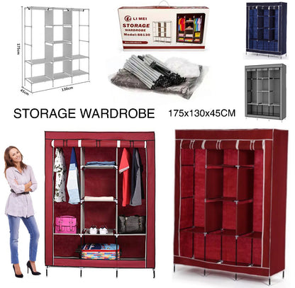 3 Column Cloth Wardrobe, Portable Fabric Wardrobe for Clothes