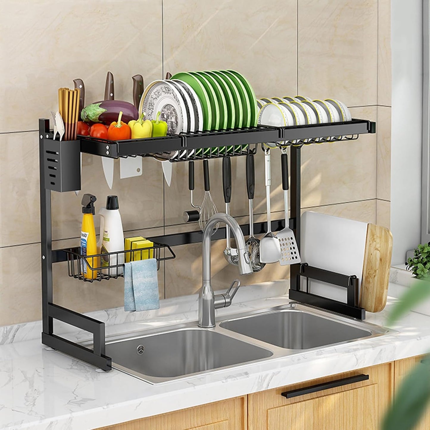 Kitchen Sink Rack- Double, Stainless Steel Over Sink Dish Drying Rack