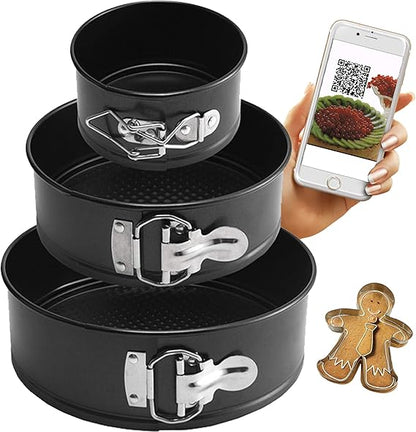 3-Piece Non-Stick Cake Tin Set (22cm, 24cm, 26cm) , Round Bakeware Cake Pan
