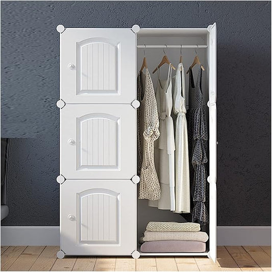 3D 6 Cube Rack With Hanger , Portable Wardrobe for Clothes